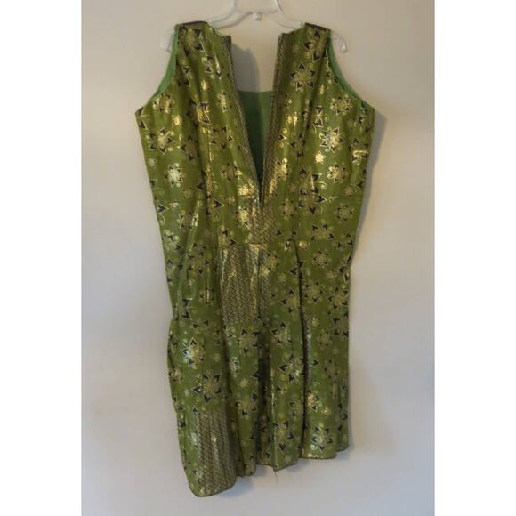 AFRICAN Handmade Ankara Dress Kaftan Mid/Knee Length Green/Brown Floral Ethnic - Picture 4 of 4